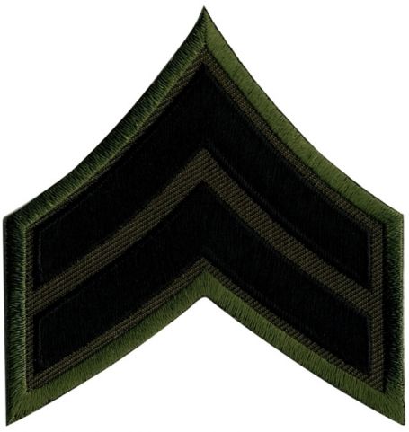 CORPORAL (CPL) CHEVRONS BLACK on OD GREEN - SOLD in PAIRS.